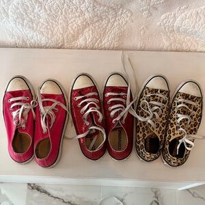 Converse Red and Leopard Print Sneakers Trio